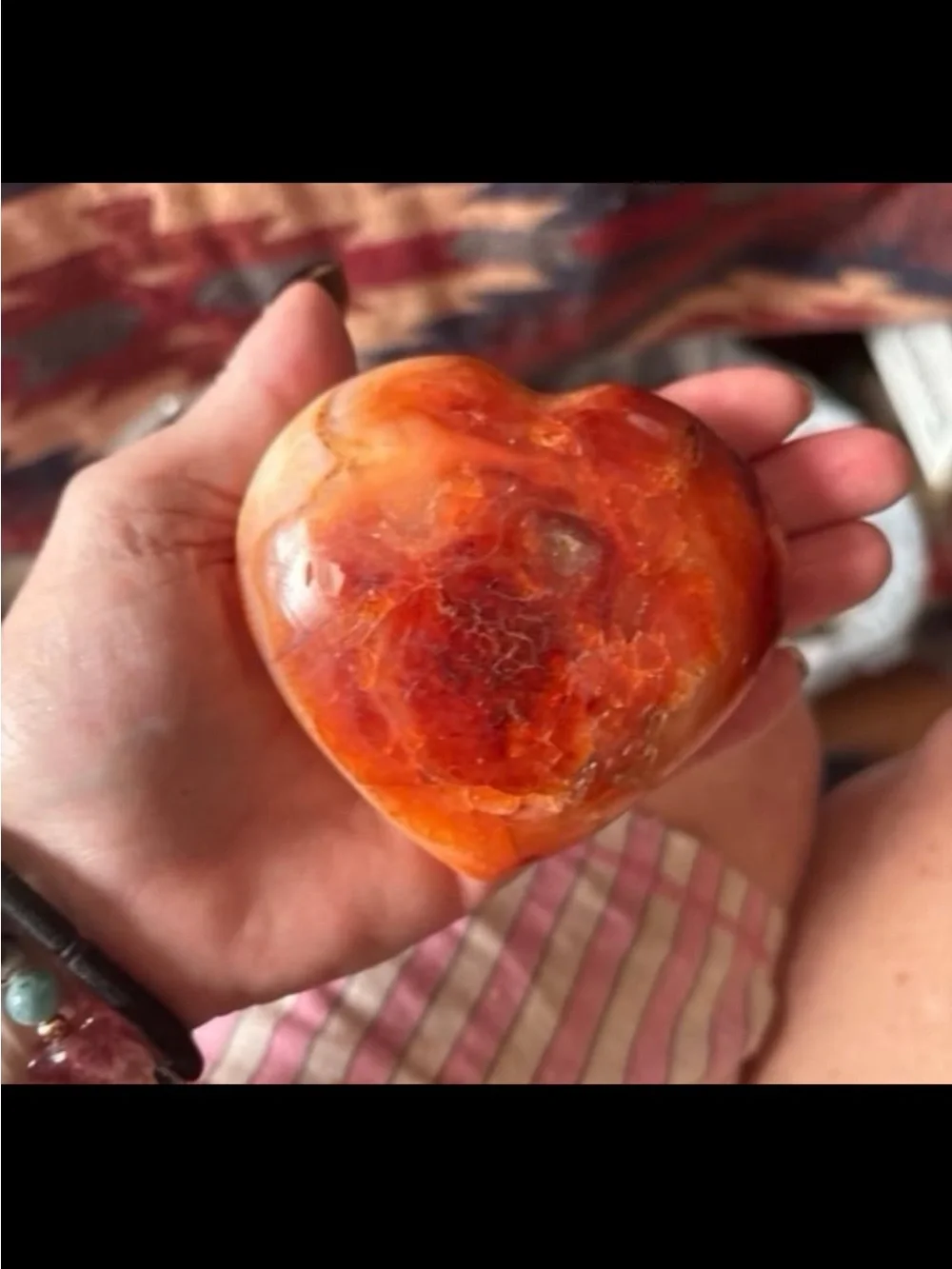 Polished Carnelian Heart Stone - Vibrant Orange Red